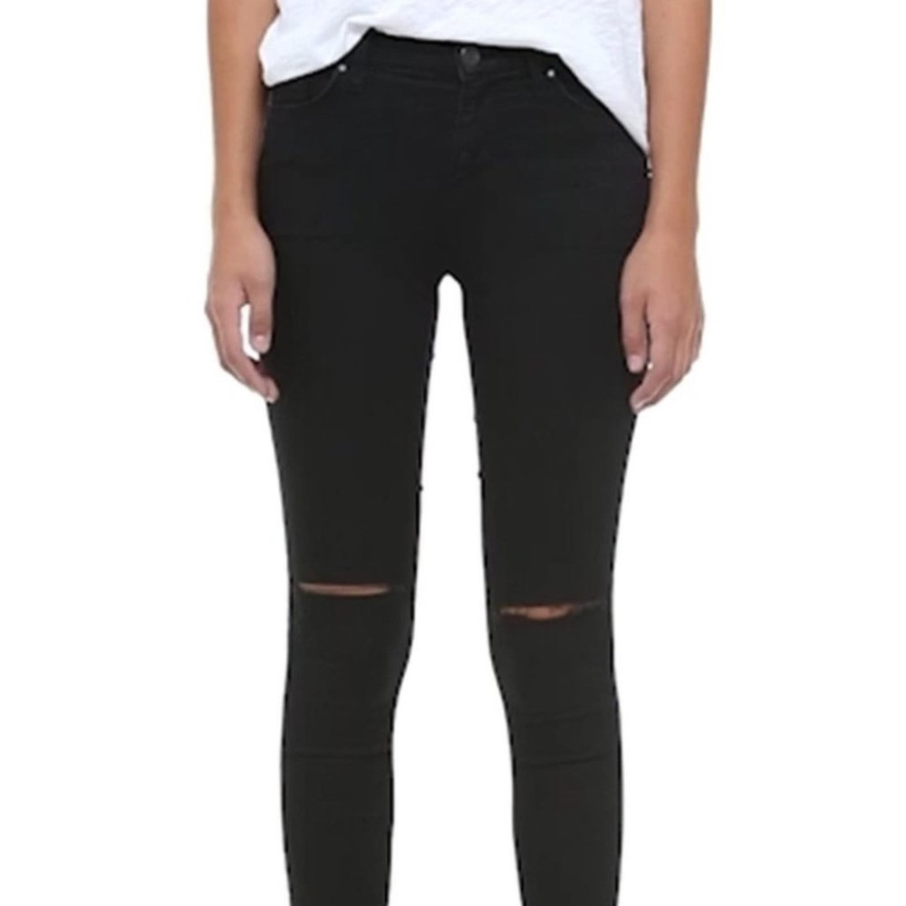 Topshop Leigh Black Washed Ripped Skinny Jeans, 26